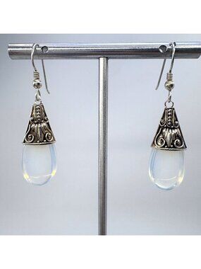 Quartz Dangle Earrings Sterling Silver 925 Size 1.75" Length